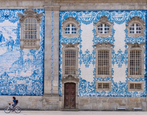 wall of the Carmo church decorated with hand painted tiles from the 19th century in Oporto, Portugal