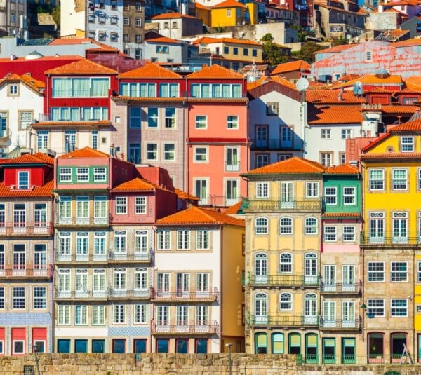 Old historical houses of Porto. Rows of colorful buildings in the traditional architectural style, Portugal