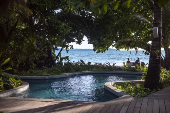 Pool with view of the ocean at Isla Palenque, Chiriquí, Panama