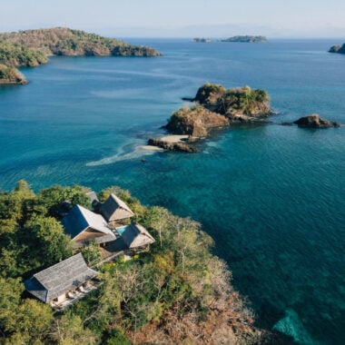 Aerial view of Islas Secas luxury private island resort in Panama