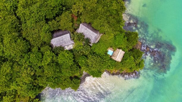 Aerial view of Islas Secas private island resort, Panama