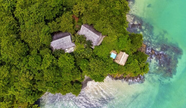 Aerial view of Islas Secas private island resort, Panama