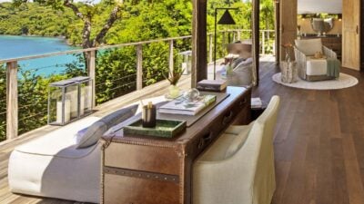 Outdoor living area at Islas Secas private island resort, Panama