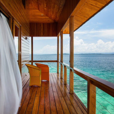 Ocean facing terrace at Sweet Bocas private island resort, Panama