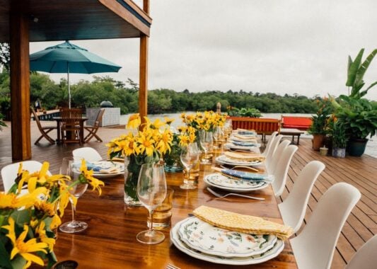 Outdoor dining at Sweet Bocas private island resort, Panama