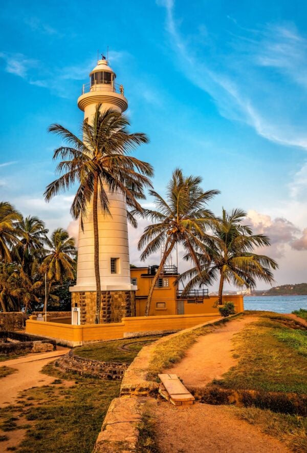 View of the Galle lighthouse in Sri Lanka on Sunset or sunrise.