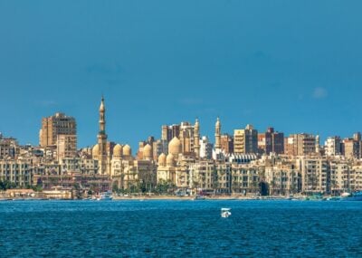 The city skyline by the sea of Alexandria, Egypt