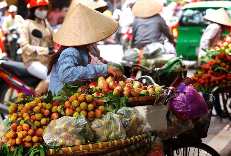 Street vendors selling fruit in Ho Chi Minh, Vietnam