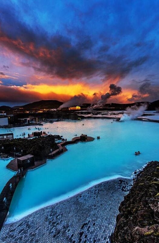 The Blue Lagoon in Iceland at sunset