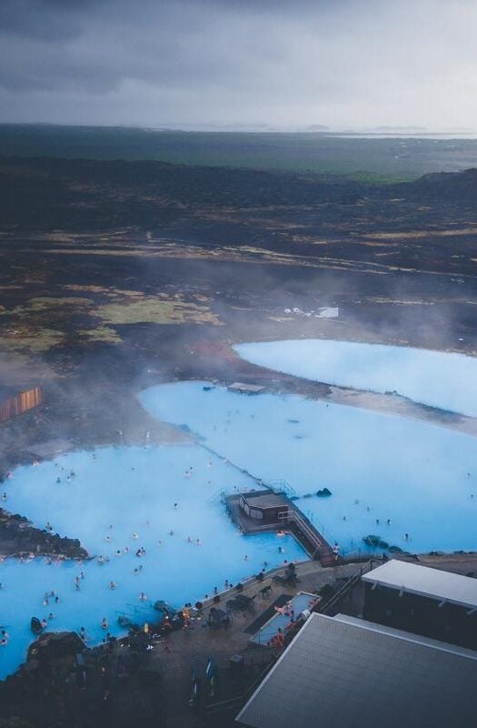 Aerial view of Mývatn Nature Baths, Iceland