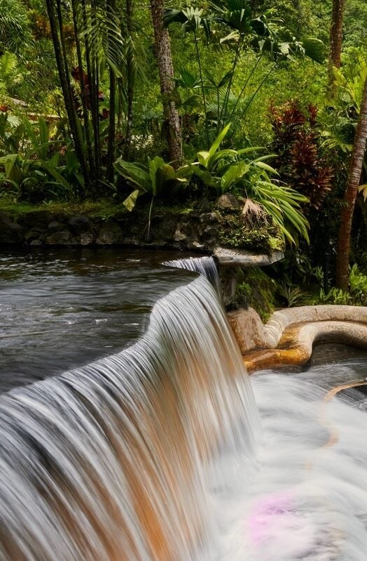 Tabacon geothermal waterfall in La Fortuna Arenal volcano area, Costa Rica