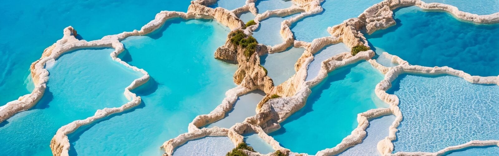 Aerial view of Pamukkale Thermal Pools, Turkey