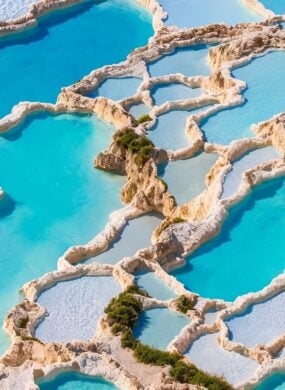 Aerial view of Pamukkale Thermal Pools, Turkey