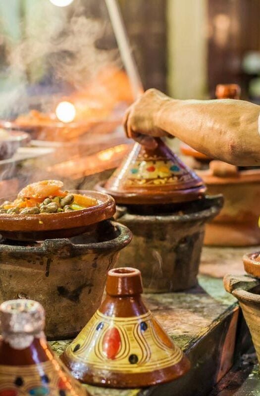 Selection of colorful Moroccan tajines