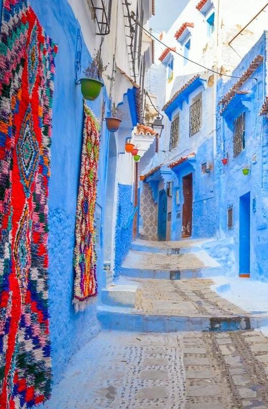 Beautiful street of blue medina in city Chefchaouen, Morocco,