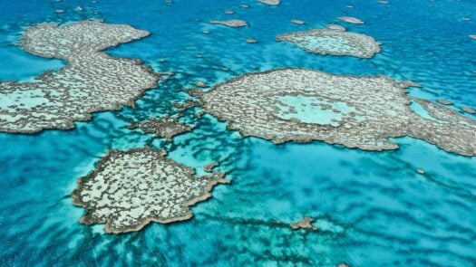 An aerial view of the Great Barrier Reef near Queensland, Australia