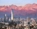 Aerial view of Santiago skyline at sunset with the Andes in the background