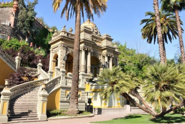 A building with palm trees in Santiago, Chile