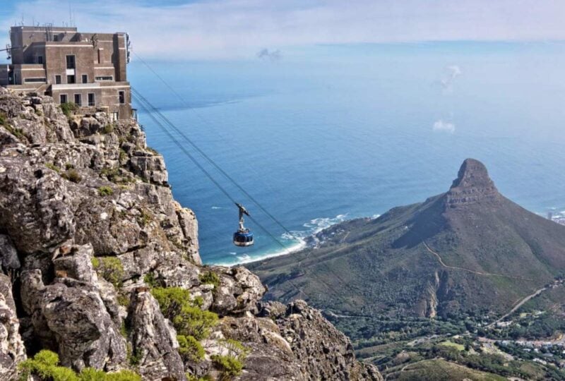 The cable car making its way to the summit of Table Mountain, South Africa