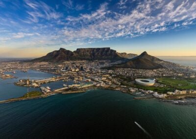 Aerial shot of Table Mountain and Cape Town