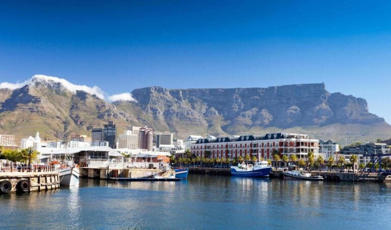 Buildings along the waterfront with Table Mountain in the background, Cape Town