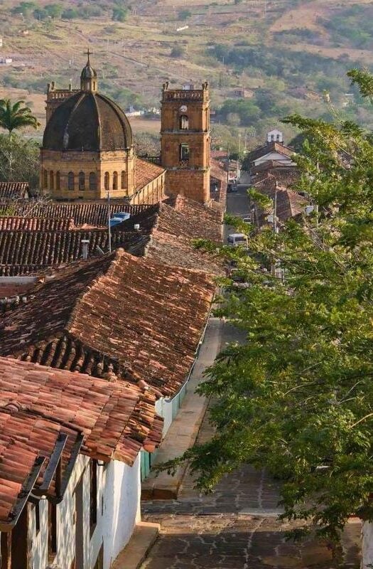 Red tiled roofs and cobblestone streets, Barichara, Santander, Colombia