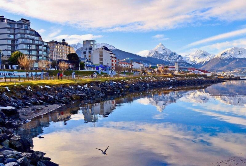 The city of Ushuaia in Patagonia facing the sea