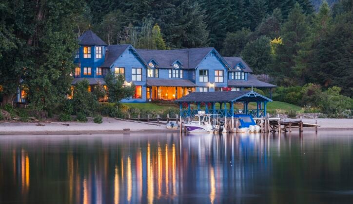 Las Balsas Gourmet Hotel and Spa at night, Villa la Angostura, Neuquen, Patagonia, Argentina