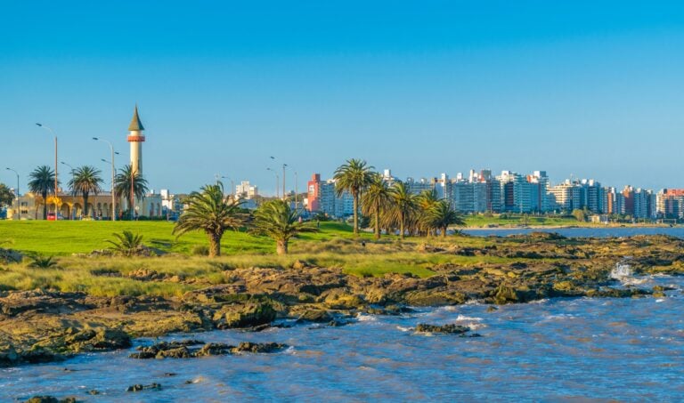 Coastal urban scene at sunny day in Montevideo city, Uruguay