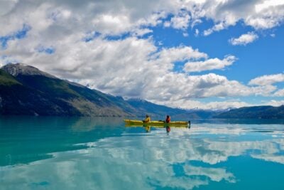 Kayaking on the lake at Mallín Colorado, Chile