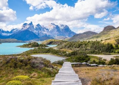 Landscape of Torres del Paine with footpath