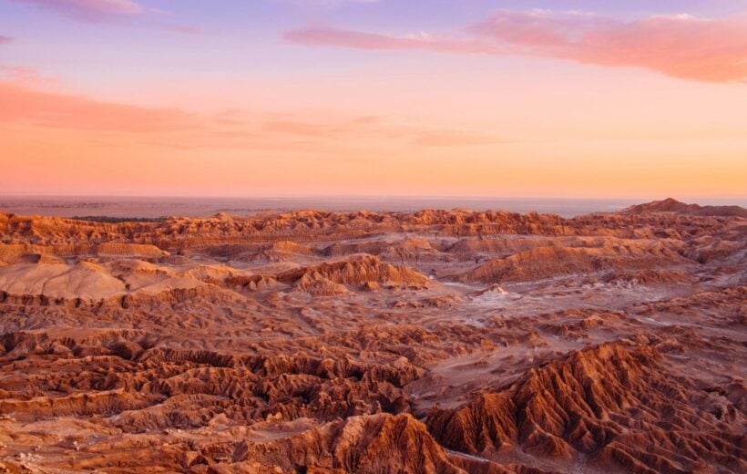 Sunset over Valle de la Luna in the Atacama Desert, Chile