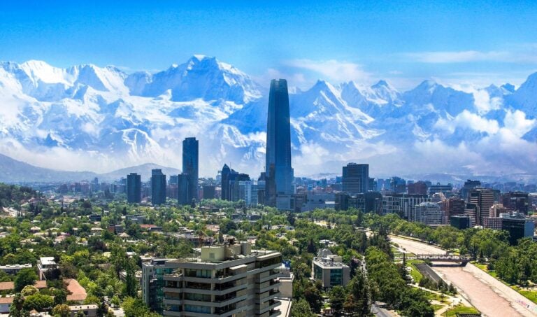 Santiago de Chile skyline with mountains in the background