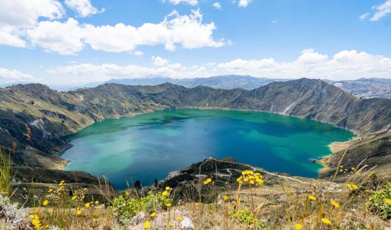 panoramic view of quilotoa lagoon, ecuador