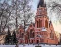 The view of the Kemi Church covered by snow in winter