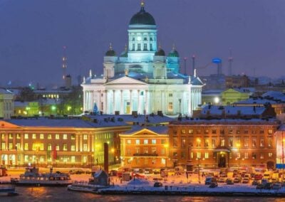 Winter night scenery of Helsinki, Finland