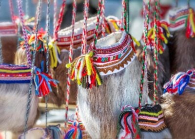 Traditional ethnographic sami bag made of deer fur.