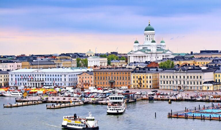 Helsinki cityscape with Helsinki Cathedral and Market Square, Finland