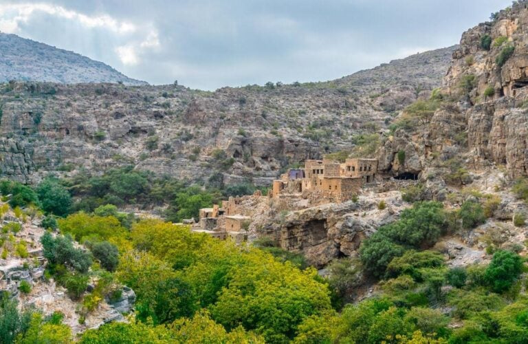 View of the ruins of an abandoned village at Jebel Akhdar