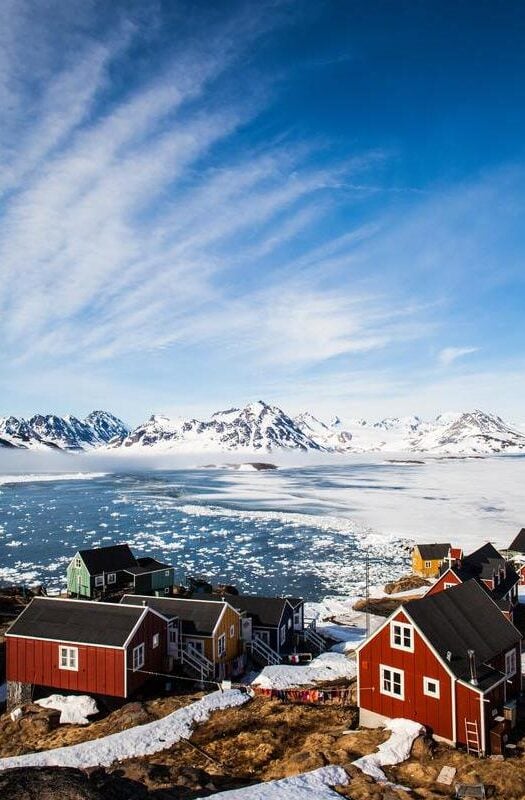 A beautiful lanscape view over Kulusuk and eastern Greenland.