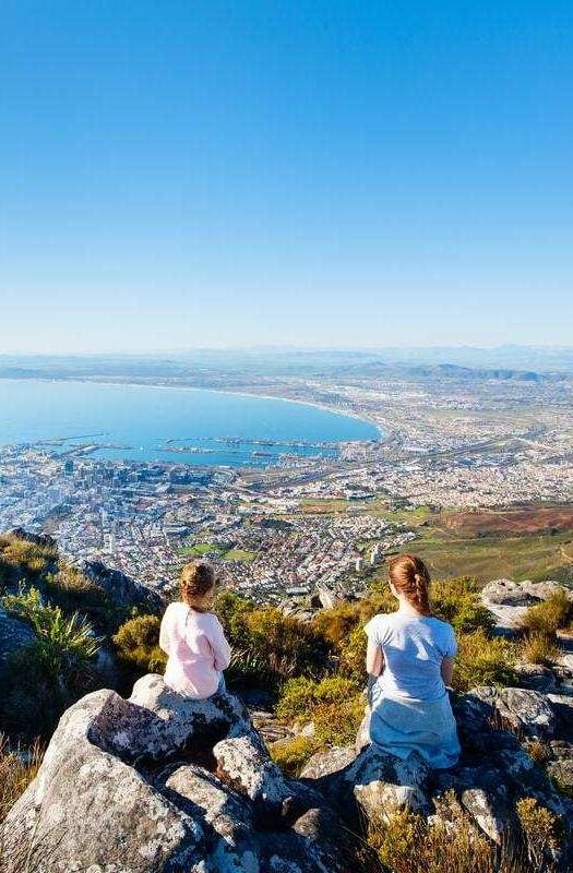 young children view Cape Town from Table Mountain