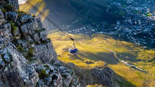 Cape Town cable car, rising to Table Mountain