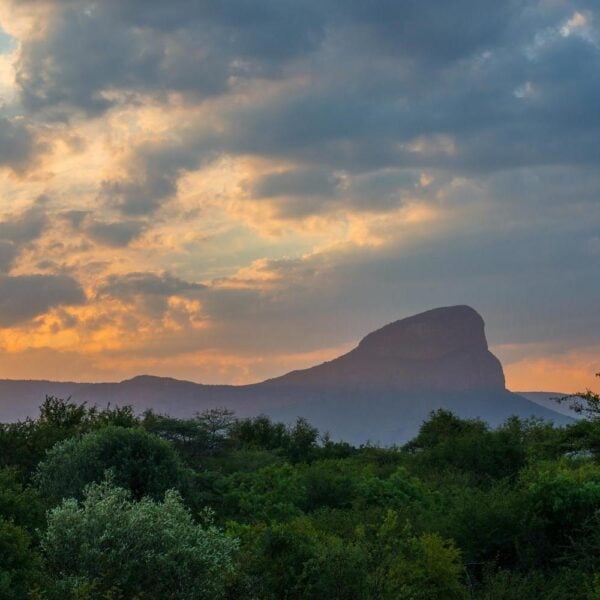 Sunset over the Hanglip or Hanging Lip mountain, Limpopo Province, South Africa