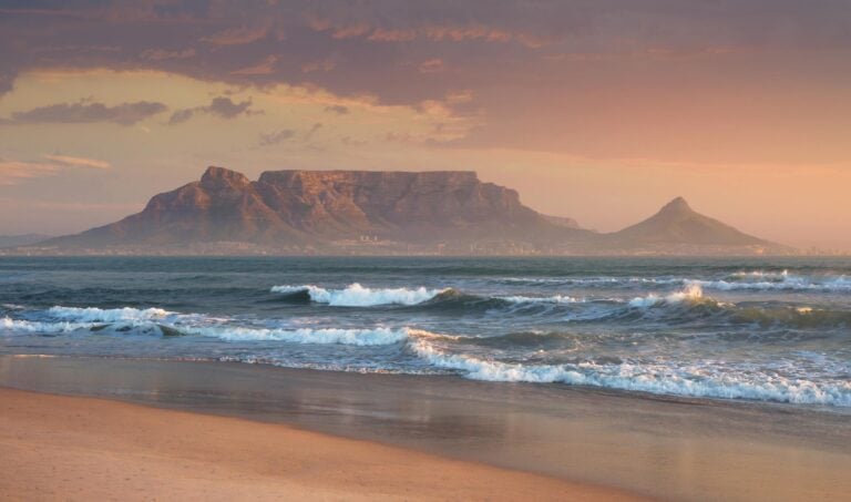 Sunset Beach near Cape Town with views of Table Mountain