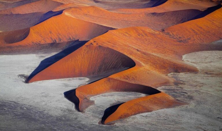 Aerial view of red sand dunes in Sossusvlei, Namibia