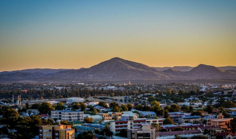 view of Windhoek, Namibia, at sunset