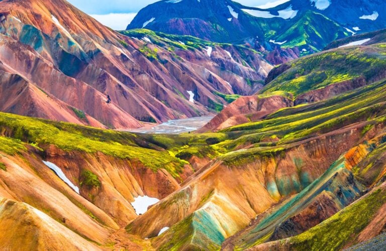 Beautiful colorful volcanic mountains Landmannalaugar in Iceland, summer time