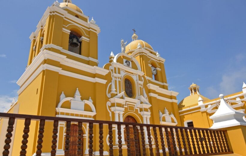 A yellow cathedral in Trujillo, Peru