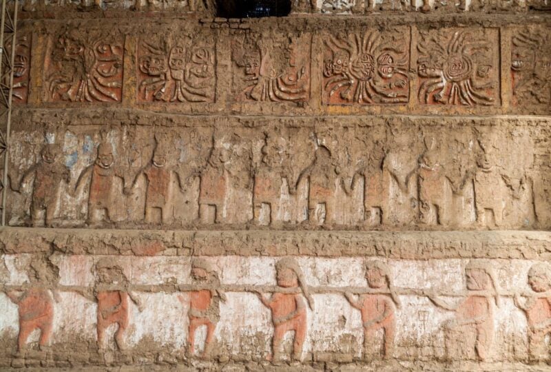 Ornate carvings in the Huacas del Sol, Peru