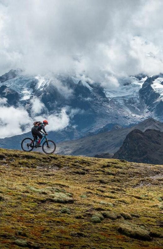 Mountain biking in the snowy mountains of the Sacred Valley